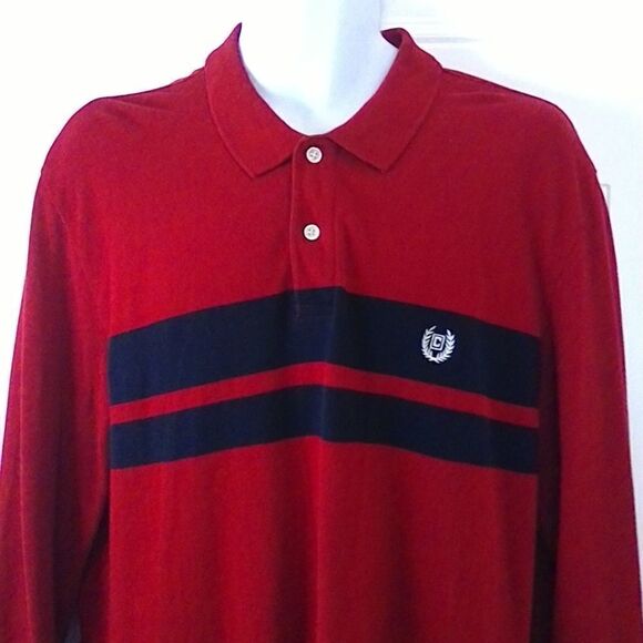 (3/$20) Chaps long sleeve red and blue polo shirt - Picture 2 of 7